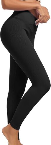 Women High Waist Crossover Leggings Ribbed Tummy Control Workout Yoga Pants Butt Lifting Compression Athletic Pants in Saudi Arabia