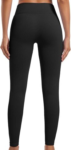 Women High Waist Crossover Leggings Ribbed Tummy Control Workout Yoga Pants Butt Lifting Compression Athletic Pants in Saudi Arabia