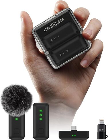 ميكروفون IVANKY 4 قطع لاسلكي Lavalier لهاتف iPhone مع قطعتين من علبة الشحن، ميكروفون على شكل طية صدر لجهاز iPhone Android مع إلغاء الضوضاء، مرشح صوت AI، يستخدم 34 ساعة لتسجيل الفيديو، TikTok، Vlog، YouTube in Kuwait