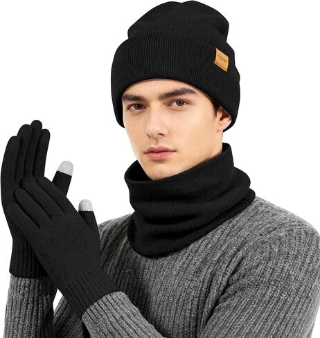 Winter Knit Hat, Scarf, and Gloves Set ，Cuffed Beanie Skull Cap Ski Fashion Set for Men and Women in Kuwait
