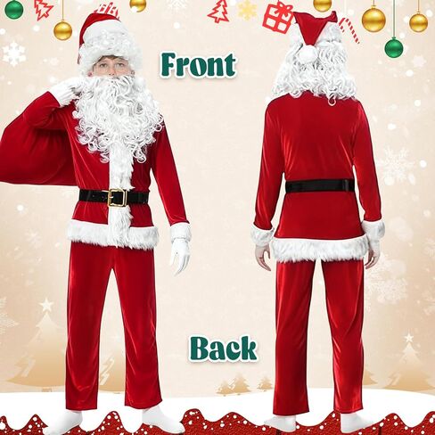 9PCS Santa Claus Costume for Kids: 5-12 Years Velvet Christmas Suit Set with Accessories for Holiday Party Cosplay in Saudi Arabia