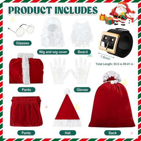 9PCS Santa Claus Costume for Kids: 5-12 Years Velvet Christmas Suit Set with Accessories for Holiday Party Cosplay in Saudi Arabia
