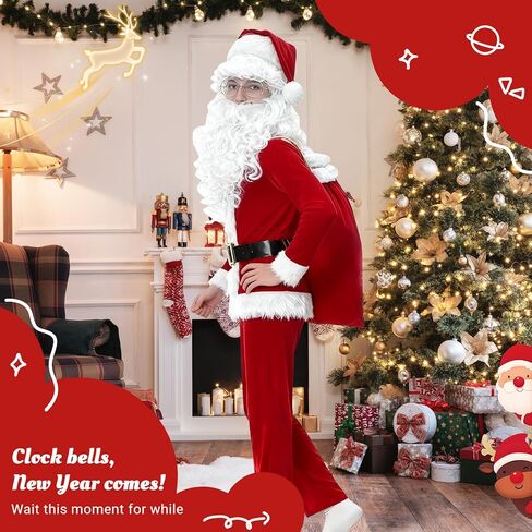 9PCS Santa Claus Costume for Kids: 5-12 Years Velvet Christmas Suit Set with Accessories for Holiday Party Cosplay in Saudi Arabia