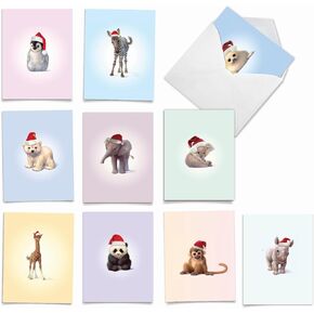 The Best Card Company - 10 بطاقات ملاحظات فارغة لعيد الميلاد على شكل حيوانات - بطاقات عطلات متنوعة للأطفال، حياة برية ممتعة (4 × 5.12 بوصة) - أطفال حديقة حيوان عيد الميلاد M6726XSB in Kuwait