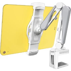 حامل حامل للكمبيوتر اللوحي من الألومنيوم، حامل بمشبك iPad مع ذراع طويل قابل للتعديل 360 درجة، حامل iPad للمكتب والسرير، حامل الكمبيوتر اللوحي لأجهزة iPhone 4 "-13" وiPad Mini Air Pro وKindle وSwitch - أبيض أنيق in Kuwait
