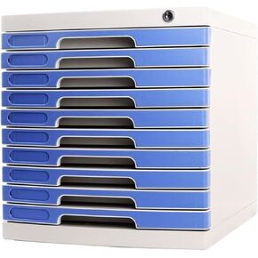 File cabinets HAODAMAI 10 Layers Office Desktop Storage Box Lockable Data Drawer Filing Cabinets Flat Blue 29.5X32.5X39.4cm in Saudi Arabia