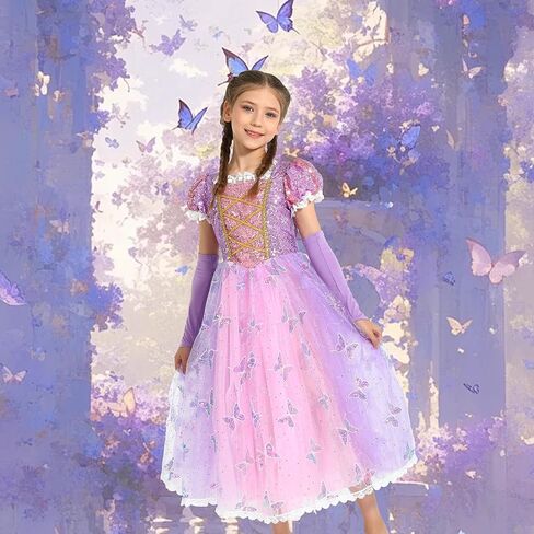 زي الأميرة للفتيات من Lingway Toys: فستان Rapunzel للفتيات، فستان الأميرة ملكة الثلج في الهالوين in Kuwait