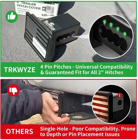 غطاء وصلة ربط المقطورة حاصل على براءة اختراع، إصدار أمريكا 250 المحدود - تصميم TrkWyze الحصري، غطاء وصلة ربط مصنوع من الألومنيوم مثبت على شكل علم، آمن للغسيل في السيارة، مقاوم للصدأ (اللون) in Kuwait