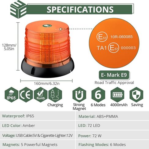 EYPINS LED ضوء ستروب للشاحنة، العنبر 40 LED تحذير وامض سلامة السيارات منارة الضوء، 12V / 24V مركبة شاحنة سيارة رافعة شوكية ضوء ستروب على السطح مع كابل 16FT، مقاوم للماء in Kuwait