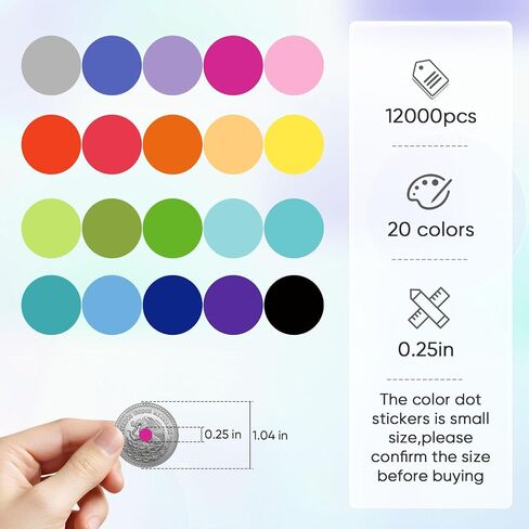12000 PCS Small Colored Dot Stickers, 1/4" Round Color Coding Labels,20 Colors Circle Tiny Dot Stickers for Classroom, Office, Library, Inventory Organizing, File Classification in Saudi Arabia