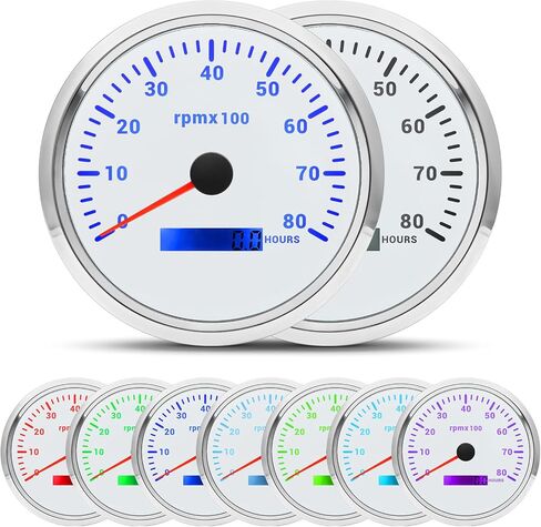 ARTILAURA 110mm 4-3/8" Tachometer 8000 RPM Boat RPM Gauge 7 Color Marine Large Tachometer for Car AUTO Truck 9-32V (White) in Kuwait
