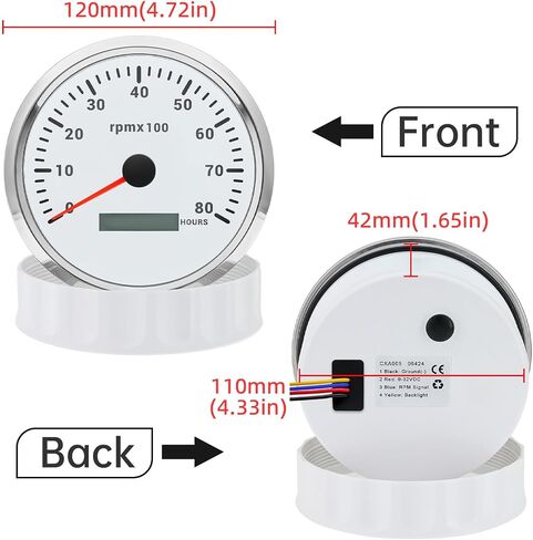 ARTILAURA 110mm 4-3/8" Tachometer 8000 RPM Boat RPM Gauge 7 Color Marine Large Tachometer for Car AUTO Truck 9-32V (White) in Kuwait
