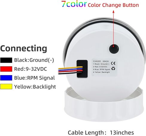 ARTILAURA 110mm 4-3/8" Tachometer 8000 RPM Boat RPM Gauge 7 Color Marine Large Tachometer for Car AUTO Truck 9-32V (White) in Kuwait