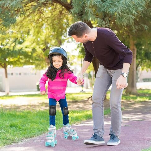 Nattork Girls Roller Skates for Kids, 4 Size Adjustable Rainbow Quad Skates with All Light Up Wheels - Best Birthday Gift for Outdoor Sports in Saudi Arabia