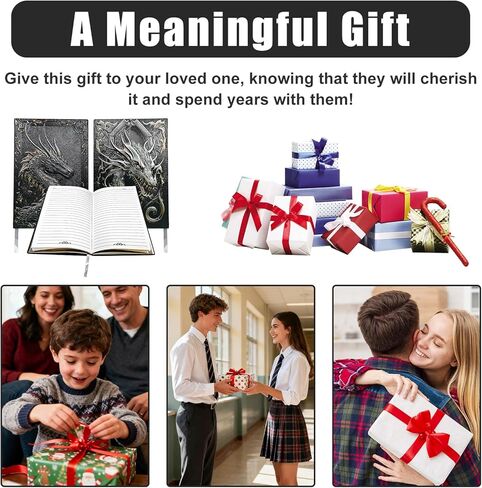 مجلة/دفتر ملاحظات DND، دفتر ملاحظات مبطن ثلاثي الأبعاد منقوش عليه تنين للأبراج المحصنة والتنينات/D&D، غلاف جلدي A5 200 صفحة، ملحقات آر بي جي رائعة هدايا نيردي للرجال والنساء (مبطن باللون الأسود) in Kuwait