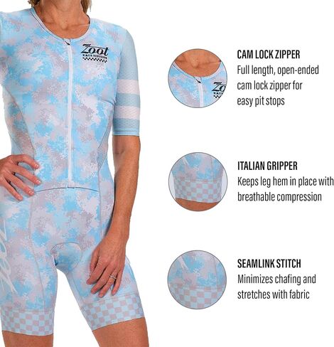 بدلة Zoot للسيدات LTD Aero Triathlon - بدلة سباق ثلاثية الأكمام قصيرة الأكمام من قماش بريمو وجيبين in Kuwait