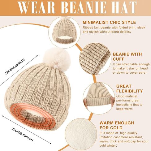 Geyoga Winter Beanie Hat Scarf Set Women Men Touchscreen Gloves Knit Fleece Lined Warm Earmuffs Socks Gift Set(Beige,Urban) in Saudi Arabia
