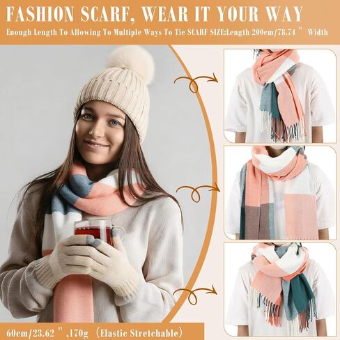 Geyoga Winter Beanie Hat Scarf Set Women Men Touchscreen Gloves Knit Fleece Lined Warm Earmuffs Socks Gift Set(Beige,Urban) in Saudi Arabia