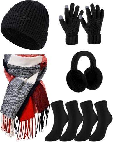 Geyoga Winter Beanie Hat Scarf Set Women Men Touchscreen Gloves Knit Fleece Lined Warm Earmuffs Socks Gift Set(Beige,Urban) in Saudi Arabia