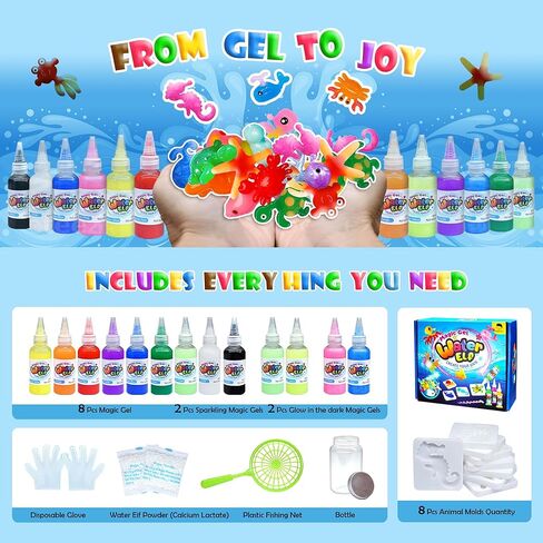 مجموعة ألعاب Sidola Magic Water Elf - صانع اسفنجي، 12 مادة هلامية و8 قوالب، مجموعة جل مائي Aqua Fairy لألعاب الفتيات من عمر 6 إلى 8 سنوات، هدايا الحفلات، هدايا عيد الميلاد والكريسماس للأطفال من سن 3 سنوات فما فوق in Kuwait