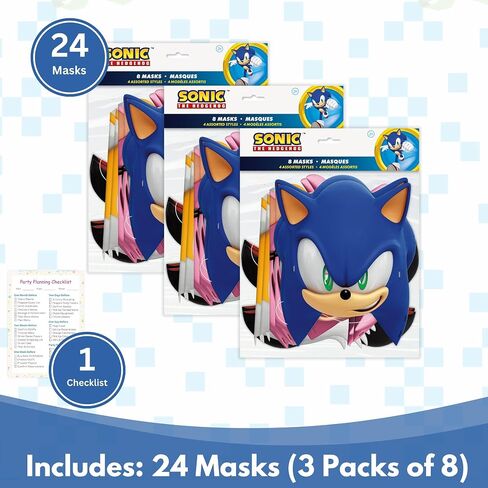 Unique Sonic Party Masks | 24 Count | Fun Birthday Party Favors and Decorations | Officially Licensed | includes Checklist in Saudi Arabia