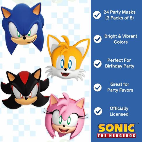 Unique Sonic Party Masks | 24 Count | Fun Birthday Party Favors and Decorations | Officially Licensed | includes Checklist in Saudi Arabia