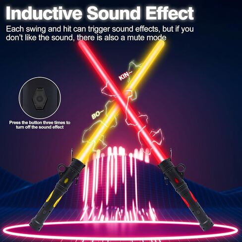 Gianby Kids Saber, 2-in-1 LED Dual Light Swords Set with 25 Color Changing Electronic Lights & 3 Modes FX Sound, Rechargeable Roleplay Toy (2 Pack) in Saudi Arabia