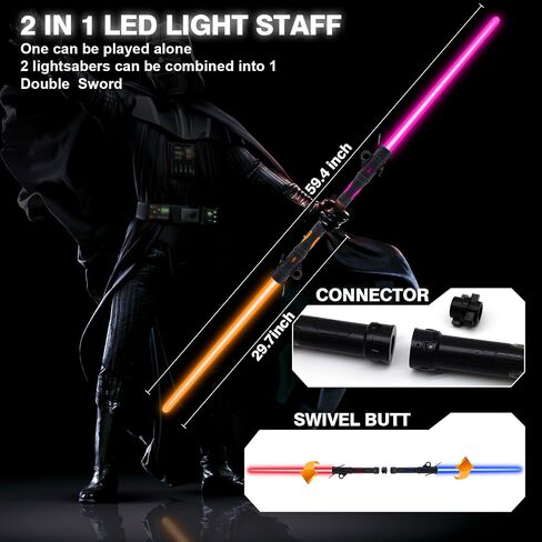 Gianby Kids Saber, 2-in-1 LED Dual Light Swords Set with 25 Color Changing Electronic Lights & 3 Modes FX Sound, Rechargeable Roleplay Toy (2 Pack) in Saudi Arabia