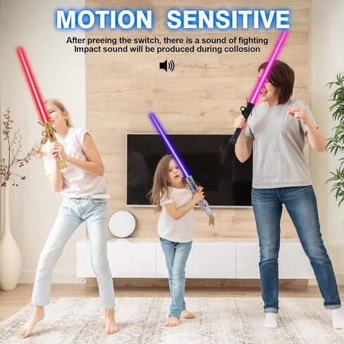 Gianby Kids Saber, 2-in-1 LED Dual Light Swords Set with 25 Color Changing Electronic Lights & 3 Modes FX Sound, Rechargeable Roleplay Toy (2 Pack) in Saudi Arabia