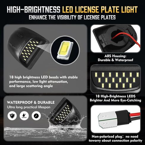 مجموعة مصابيح لوحة ترخيص LED مكونة من قطعتين، مصابيح مقاومة للماء باللون الأبيض البارد 6500 كلفن للمقطورات والشاحنات وسيارات الدفع الرباعي - متوافقة مع جي إم سي، وتشيفي، وكاديلاك، وسيلفرادو والمزيد in Kuwait