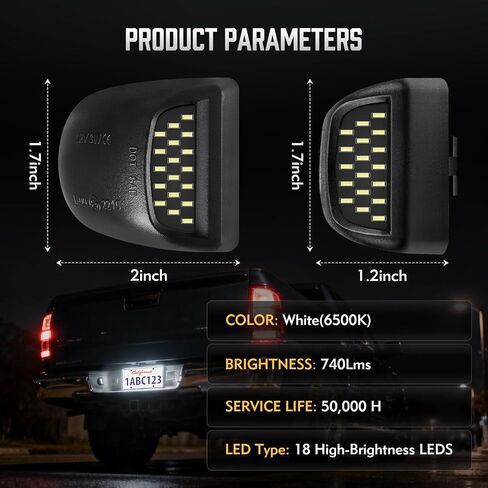 مجموعة مصابيح لوحة ترخيص LED مكونة من قطعتين، مصابيح مقاومة للماء باللون الأبيض البارد 6500 كلفن للمقطورات والشاحنات وسيارات الدفع الرباعي - متوافقة مع جي إم سي، وتشيفي، وكاديلاك، وسيلفرادو والمزيد in Kuwait