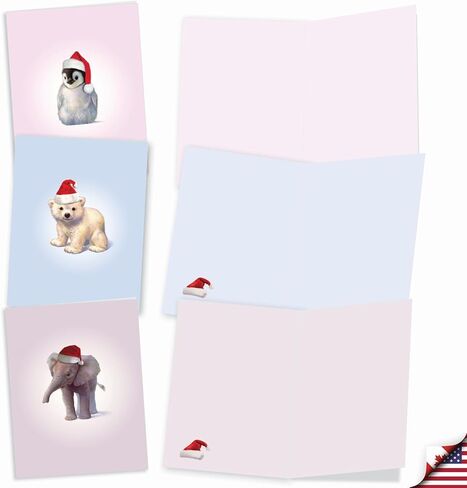 The Best Card Company - 10 Blank Animal Christmas Note Cards - Assorted Bulk Holiday Cards for Kids, Fun Wildlife (4 x 5.12 Inch) - Christmas Zoo Babies M6726XSB in Saudi Arabia