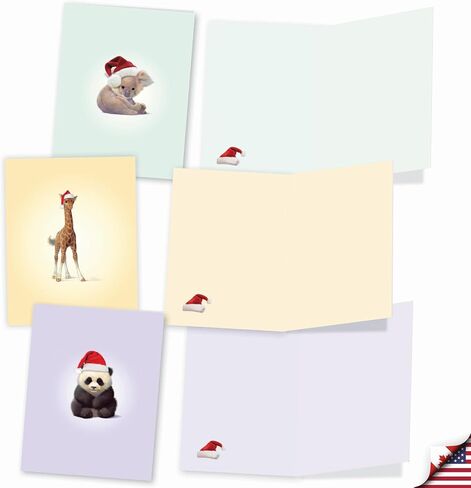 The Best Card Company - 10 Blank Animal Christmas Note Cards - Assorted Bulk Holiday Cards for Kids, Fun Wildlife (4 x 5.12 Inch) - Christmas Zoo Babies M6726XSB in Saudi Arabia