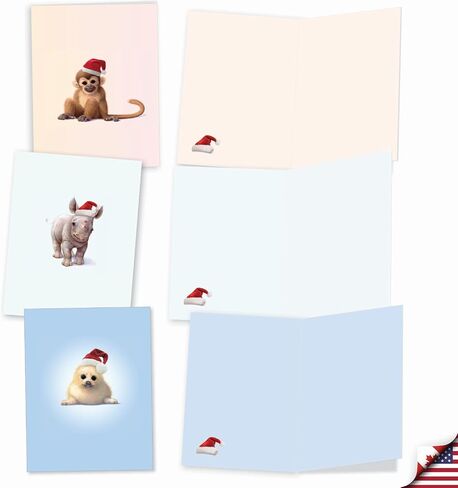 The Best Card Company - 10 Blank Animal Christmas Note Cards - Assorted Bulk Holiday Cards for Kids, Fun Wildlife (4 x 5.12 Inch) - Christmas Zoo Babies M6726XSB in Saudi Arabia