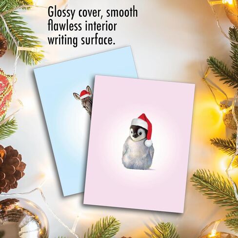 The Best Card Company - 10 Blank Animal Christmas Note Cards - Assorted Bulk Holiday Cards for Kids, Fun Wildlife (4 x 5.12 Inch) - Christmas Zoo Babies M6726XSB in Saudi Arabia