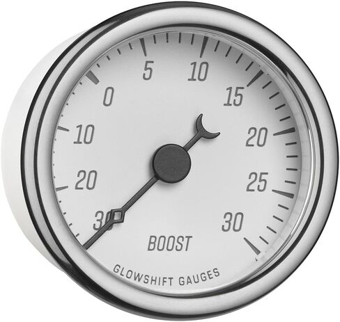GlowShift Classic Series 30 PSI Turbo Boost Pressure Gauge Kit - Includes Electronic Sensor & Wiring Harnesses - White Dial - White LED - Vintage Style Design - 2-1/16" (52mm) Diameter in Saudi Arabia