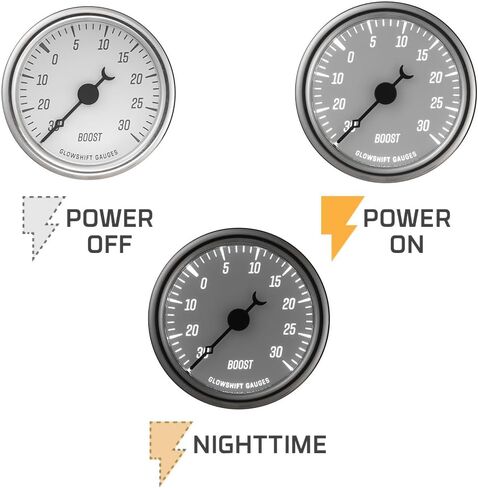 GlowShift Classic Series 30 PSI Turbo Boost Pressure Gauge Kit - Includes Electronic Sensor & Wiring Harnesses - White Dial - White LED - Vintage Style Design - 2-1/16" (52mm) Diameter in Saudi Arabia