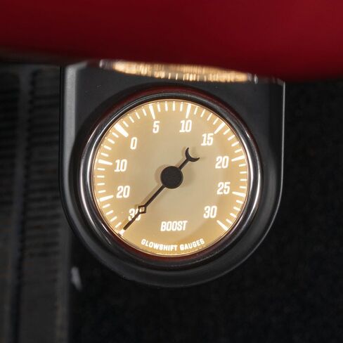 مجموعة قياس الضغط GlowShift Classic Series 30 PSI Turbo Boost - تتضمن مستشعرًا إلكترونيًا وأحزمة أسلاك - قرص أبيض عتيق - LED أبيض - تصميم على الطراز العتيق - 2-1/16 بوصة (52 مم) in Saudi Arabia