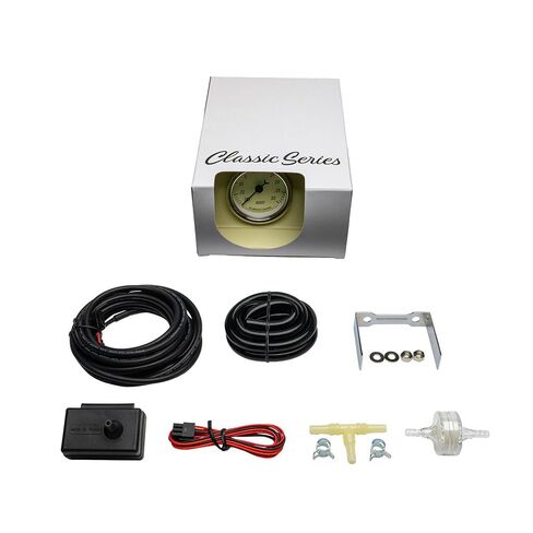 مجموعة قياس الضغط GlowShift Classic Series 30 PSI Turbo Boost - تتضمن مستشعرًا إلكترونيًا وأحزمة أسلاك - قرص أبيض عتيق - LED أبيض - تصميم على الطراز العتيق - 2-1/16 بوصة (52 مم) in Saudi Arabia