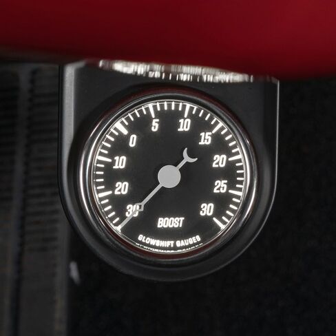 GlowShift Classic Series 30 PSI Turbo Boost Pressure Gauge Kit - Includes Electronic Sensor & Wiring Harnesses - Black Dial - White LED - Vintage Style Design - 2-1/16" (52mm) Diameter in Saudi Arabia