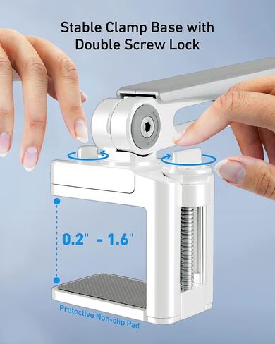 Aluminum Tablet Stand Holder, iPad Clamp Mount with 360° Adjustable Long Arm, iPad Stand for Desk & Bed, Tablet Holder for 4"-13" iPhone, iPad Mini Air Pro, Kindle, Switch - Elegant White in Kuwait