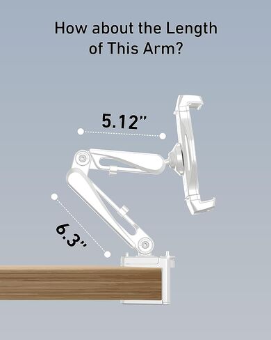 Aluminum Tablet Stand Holder, iPad Clamp Mount with 360° Adjustable Long Arm, iPad Stand for Desk & Bed, Tablet Holder for 4"-13" iPhone, iPad Mini Air Pro, Kindle, Switch - Elegant White in Kuwait