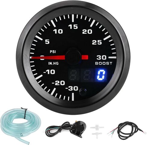 Keenso Turbo Boost Pointer, 2in/52mm 7 Colors LED PSI Gauge, Clear Display, Universal for All 12V Cars, with Boost Sensor, Plastic Material in Kuwait