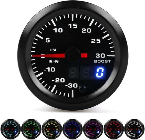Keenso Turbo Boost Pointer, 2in/52mm 7 Colors LED PSI Gauge, Clear Display, Universal for All 12V Cars, with Boost Sensor, Plastic Material in Kuwait
