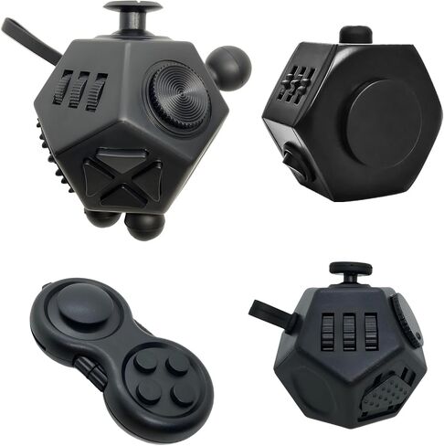 Fidget Toy Cube 4 Pcs Set Creative Rotating Cube and 12 Sided Cube Anxiety Relief Toys for Adults and Kids, Hand-Held for Adults, Audible/Silent Fidget Cube Toys for ADD/ADHD/OCD in Saudi Arabia