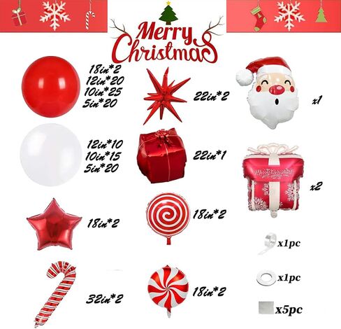Christmas Balloon Garland Arch kit with Red White Balloons, Candy, Cane, Star, Explosion-Star, Gift Box, santa-claus Foil Balloons for Xmas Party Decorations in Saudi Arabia