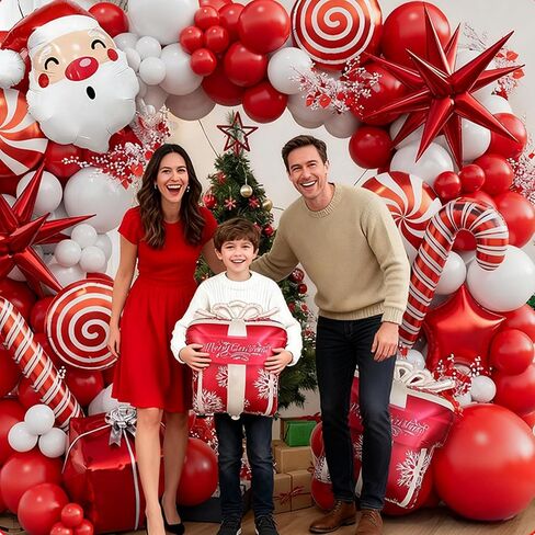 Christmas Balloon Garland Arch kit with Red White Balloons, Candy, Cane, Star, Explosion-Star, Gift Box, santa-claus Foil Balloons for Xmas Party Decorations in Saudi Arabia