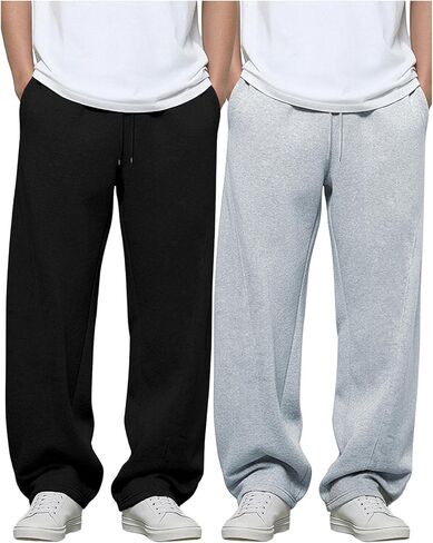 RoseSeek Men's Baggy Sweatpants Elastic Waist Wide Leg Pants Sports Athletic Track Pants Trousers 2 Pack in Saudi Arabia