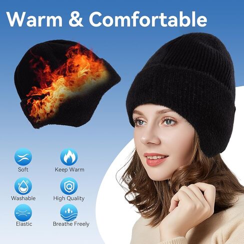 قبعة شتوية، قبعة شتوية محبوكة حراريًا مع أغطية أذن من الصوف - قبعة تخزين دافئة للجنسين للرجال والنساء in Kuwait