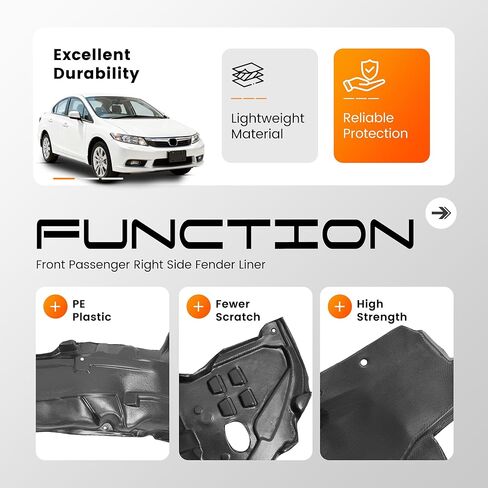 الجبهة اليمنى الحاجز بطانة الجانب الركاب متوافق مع 2006-2011 هوندا سيفيك استبدال لHO1249134 74101SNAA00 عجلة بطانة سبلاش الحرس اللوحة الداخلية دون رغوة in Kuwait